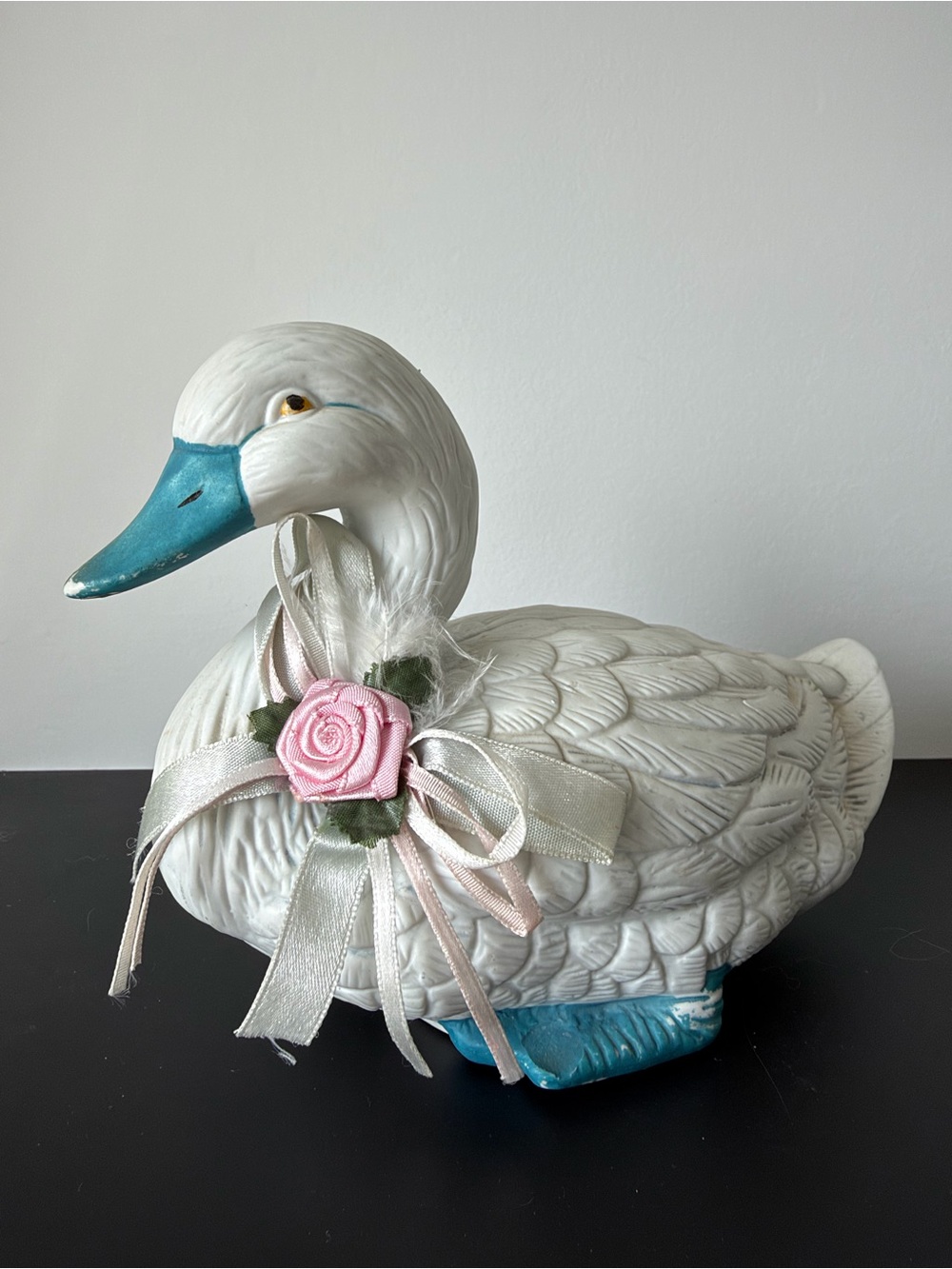 Vintage 1989 Trippies Blue/White Ceramic Duck Figure